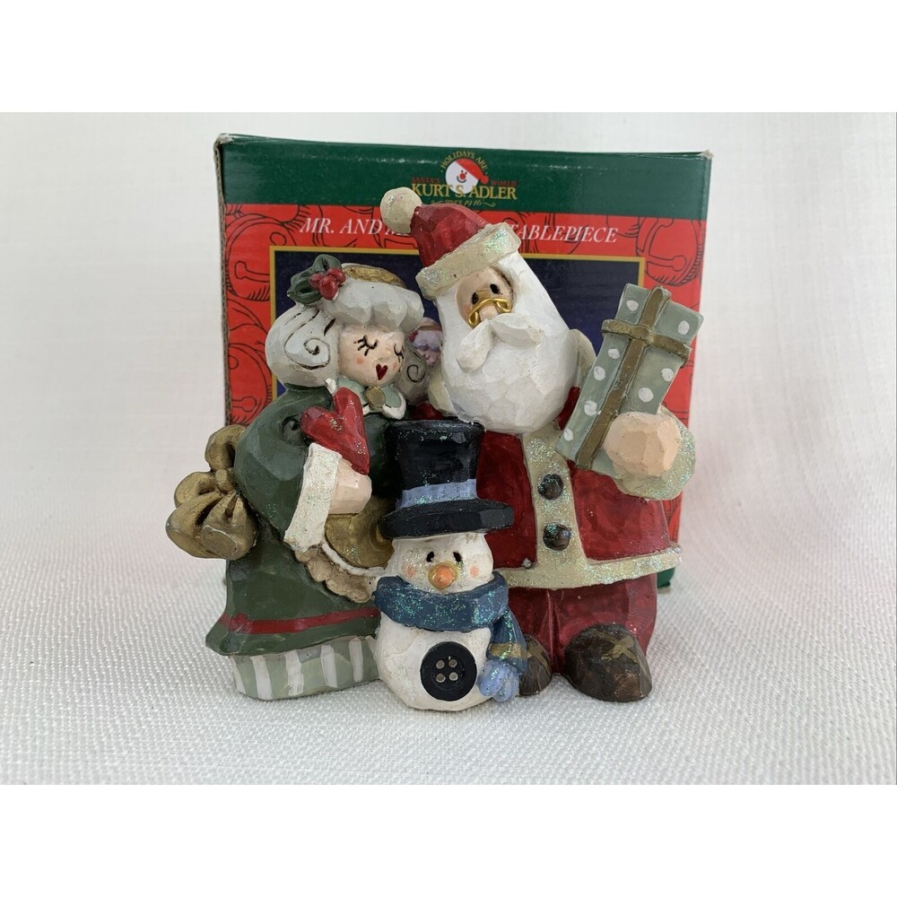 Kurt S. Adler Mr. & Mrs. Santa TablePiece Snowtown Village‎ Snowman With Box